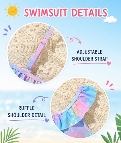 Kdwdvbn 2 Pieces Girls Swimsuit, Cute Summer Colorful Patterns Bathing Suits for Teen Girls Swimwear, Gradient Pink, 9-10 Years — view 3