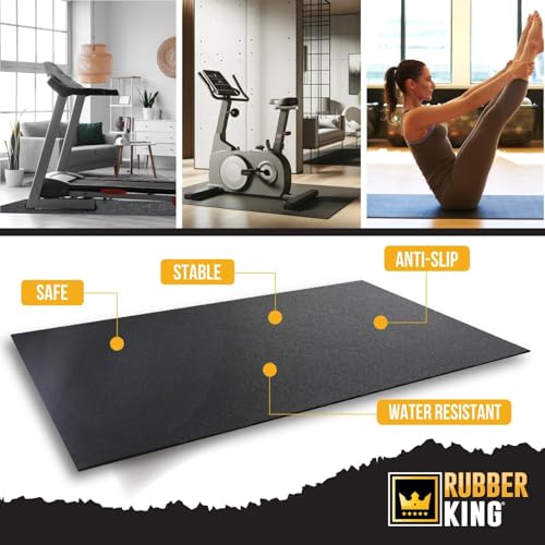 Rubber King Multi-Purpose Exercise Mat - 4\' x 6\' x 7mm - 100% Recycled Thick Rubber Mat for Home Gym Flooring, Non-Slip, Low-Odor Durable Workout Mat for Indoor/Outdoor, Shoe-Friendly - Black - Thumbnail 2