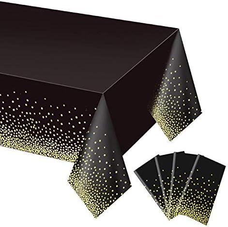 Gexolenu 4 Pack Black and Gold Disposable Plastic Tablecloth for Rectangle Tables(54" x 108"), Disposable Waterproof Party Table Cover for Birthday, Gold Table Cloths for 2023 Graduation Parties