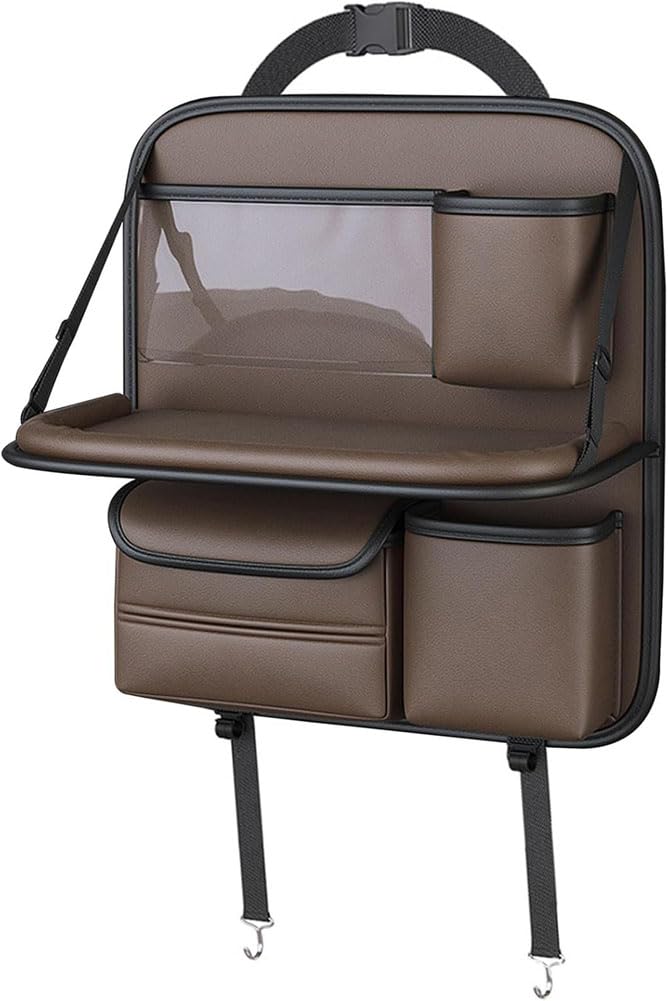 Organizzatore Auto Sedile Posteriore per Jeep Gladiator Freeman Wago, Pelle PU Borsa Portaoggetti Multi Tasca con Tavolino Pieghevole Accessories,Small-Brown