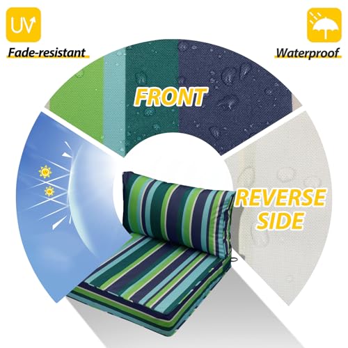 Image of AAAAAcessories Outdoor Seat Cushions for Chairs, Fade-Resistant, Waterproof Patio Furniture Replacement Cushions, 25.5 inch x 25.5 inch x 5 inch + 25.5 inch x 13.5 inch, Set of 2, Stormy Teal Coastal Stripe