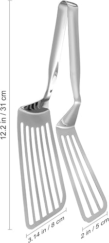 Miniatura 8 de Pinzas de espátula de acero inoxidable para cocinar agarre de pescado práctico clip de pizza ranurado doble espátula parrilla pinzas de metal s para