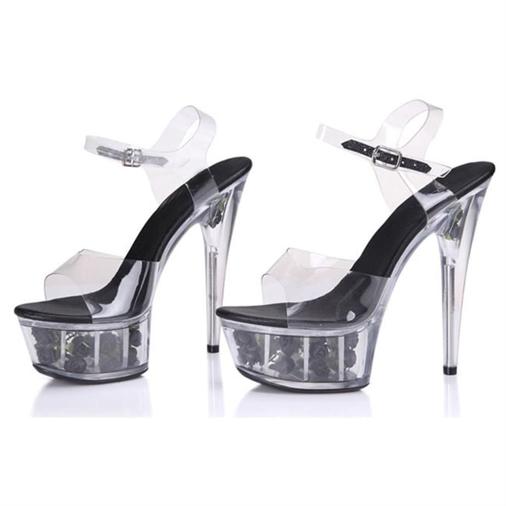 Sandales Transparentes à Talons Hauts Boucle de Plate-Forme 15CM imperméable pour Femmes