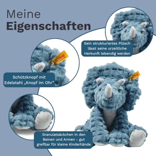 Steiff Soft Cuddly Friends Dixi Triceratops Petrol 28 cm, Dinosaurier Kuscheltier aus kuschelweichem Plüsch