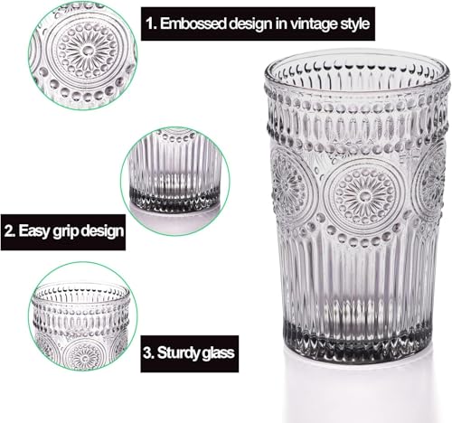 Image of Premium Black 280ML Water & Juice Drinking Glasses Set of 6 Vintage Glassware Set for Juice, Cocktail, Mocktail,Whisky All Beverages Everyday Uses for Gift (6, MT-15)