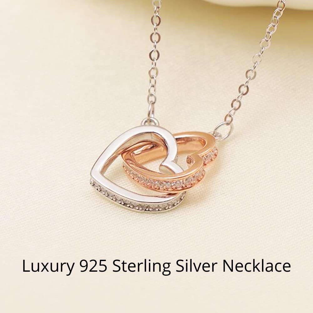 Regalo para mamá – Collar de plata de ley S925 con corazón entrelazado con una tarjeta de mensaje, regalos de embarazo para madres primerizas que esperan mujeres embarazadas, esposa embarazada, día de 3
