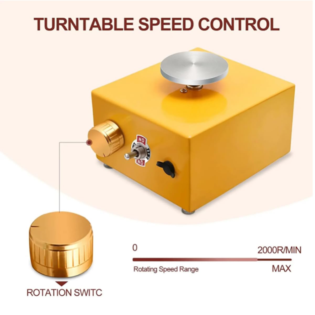 Mini tornio Elettrico per Ceramica - 2000 Giri/min Strumento di Argilla Regolabile per Bambini e Adulti con Piastre da 10 cm e 6,5 cm,Giallo