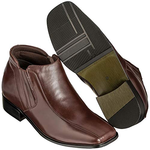 Image of Calden Men's Invisible Height Increasing Elevator Shoes - Brown Premium Leather Zipper Dress Boots - 3.2 Inches Taller - K99805-1 - Size 12 D(M) US