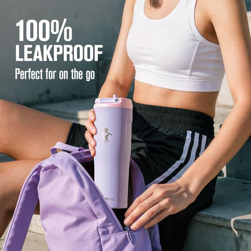 Image of Coolflask Water Bottle 32 oz Fits Car Cup Holder with Straw & Handle