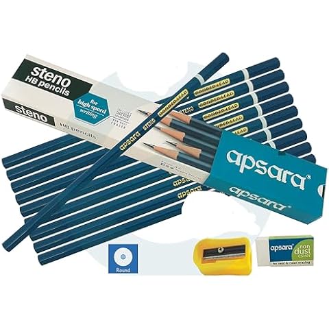 Steno Wooden Pencils with Sharpener and Eraser Cover