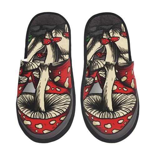 Red Mushrooms Print House Slippers For Women And Men,Soft Slippers With Memory Foam,Non-Slip Indoor Home Shoes