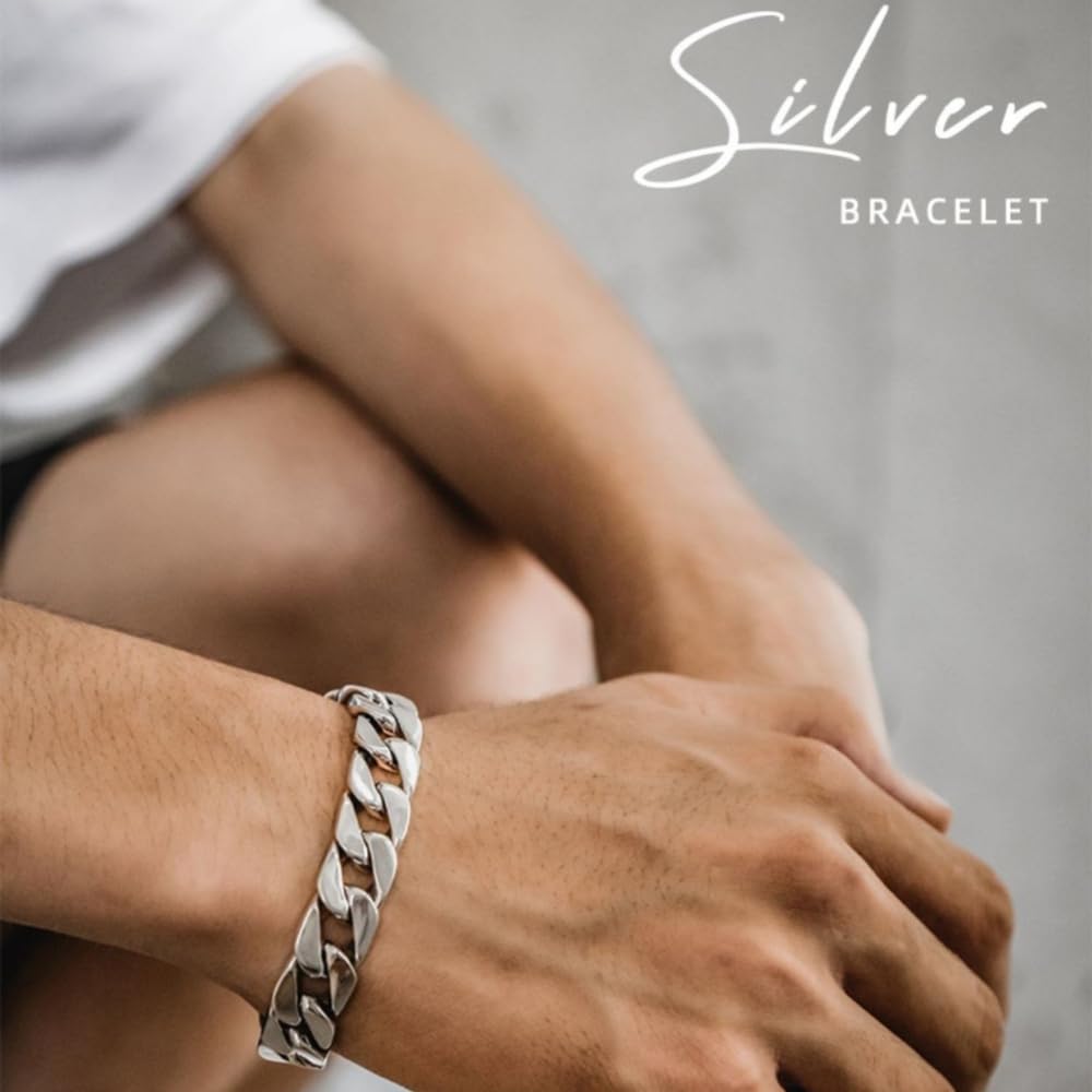 Pulsera de cadena de eslabones cubanos planos de plata de ley 925 para hombre, 8 mm, 10 mm, 12 mm, ancho 18 cm, 20 cm, 22 cm de largo