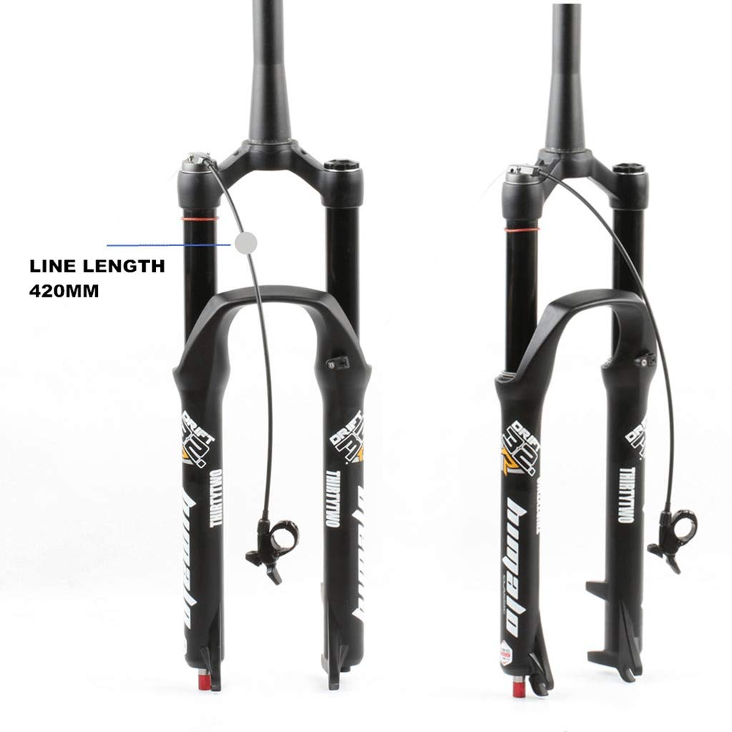 Widelec amortyzowany MTB 26/27,5/29" zawieszenie pneumatyczne, szerokość piasty przedniej 100 mm, rura stożkowa 1-1/2", hamulec tarczowy QR 9 mm