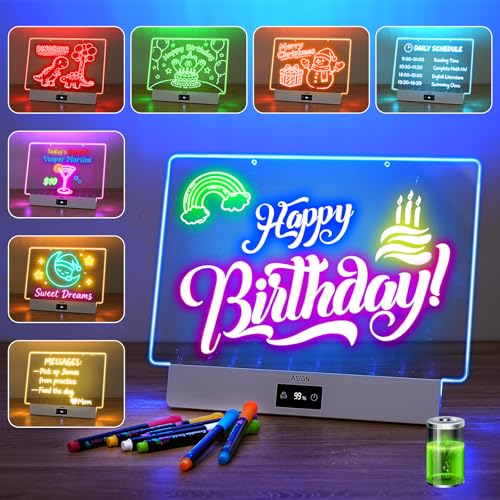 Image of Rechargeable LED Drawing Board, 16.6 Inches Lumiboard, 8 Colors & 3 Modes, LED Note Board with Build in Stand, Includes 7 Markers & 1 Hanging Chain, Great Gift for Children-Easter Gifts