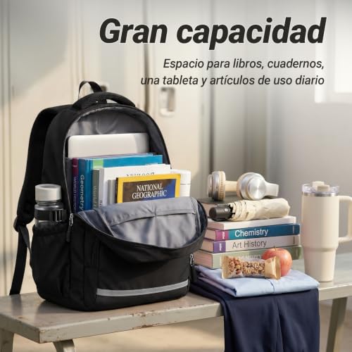 Mochila escolar adolescente Taygeer de 30L negra e impermeable para instituto 6
