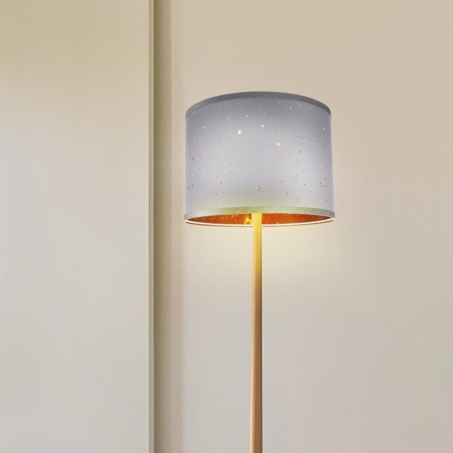 Table Lamp Shade Starry Drum Lamp Shade Replacement Star Barrel Lampshade Clip- On Natural Cloth Cylinder Light Cover for Chandeliers Table Desk Lamps Table Lamp Shades