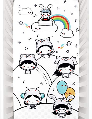 Image of Rookie Humans 100% Organic Cotton Sateen Fitted Crib Sheet: Party in My Crib, Modern Nursery, Use as a Photo Background for Your Baby Pictures. Standard Crib Size (52 x 28 inches)