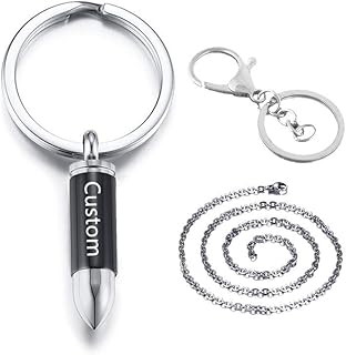 ZKXXJ Personalized Cremation Jewelry for Ashes - Custom Bullet Urn Pendant Locket Keepsake Memorial Keychain Keyring Necklaces for Human Pet Dog Cat Ashes Holder for Women Men