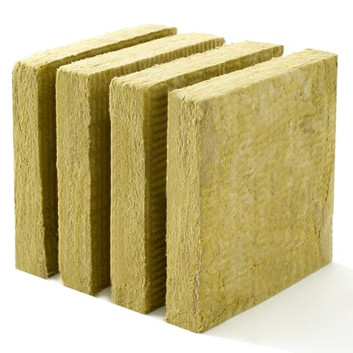 GlikCeil Rock Wool Insulation Board 24x 24 x 1.6 Rigid Basalt Wool Panels for Soundproofing Thermal Insulation Fire Resistance Walls Studios Fireplaces Yellow(4 Pcs)
