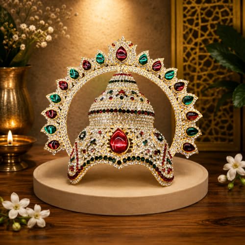 Image of Decorative Stone Varalakshmi Crown /God Crown /Varalakshmi Pooja Decoration Items Deity Ornament