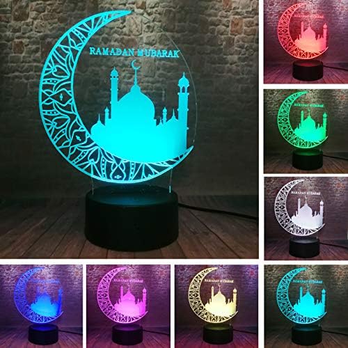 Fanrui Classic 3D Ramadan Mubarak :رمضان Islam Church 7 Color Change Remote Control Night Light Decor Muslim Atmosphere Lamp for Bedroom Living Room Eid al-Fitr Party Light Friends Believers Gifts