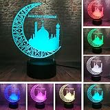 Fanrui Classic 3D Ramadan Mubarak :رمضان Islam Church 7 Color Change Remote Control Night Light Deco