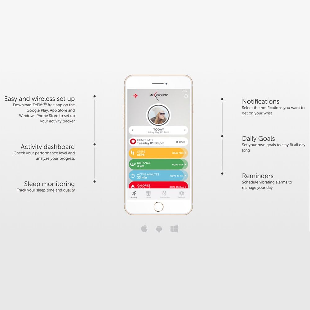 MyKronoz ZeFit3HR - Activity Tracker with Color Touchscreen, Smart Notifications and Heart Rate Monitor (Silver/Pink)