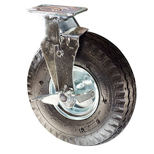 10" Pneumatic Swivel Caster with Brake - Black Rubber Wheel - 350 lbs. Capacity - Service Caster Brand
