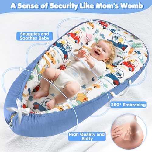 Image of KISS GOLD Baby Lounger - Breathable Soft Cotton Cover Baby Lounger Nest, Babies Essentials Gifts, Portable Lounger for Baby Tummy Time Floor Playing Seated Support for Home and Travel