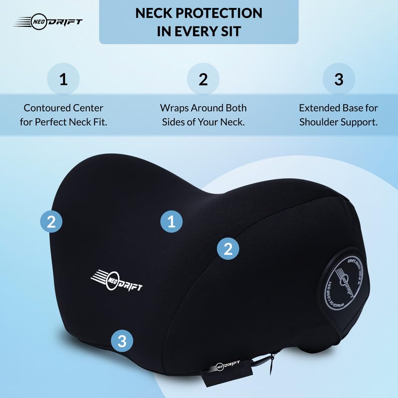 Image of Neodrift 'NeckFlow Pro' (Set of 2) | (Color - Black) (Neck Rest Cushion Orthopedic Velvet Memory Foam Pillow for Neck, Head, Shoulder Support) Pain Relief for Car