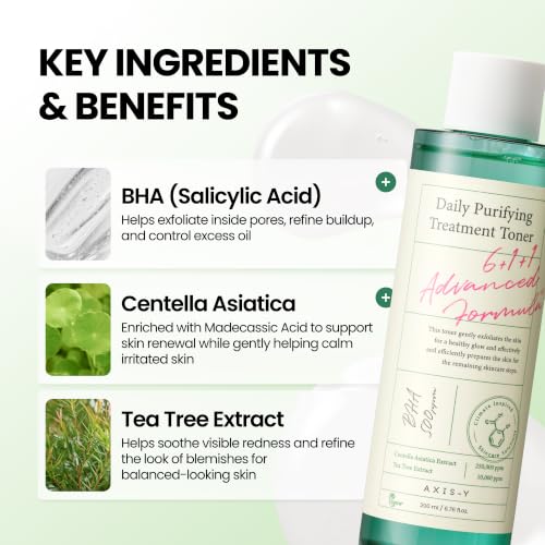 Image of AXIS-Y Daily Purifying Treatment Toner with Salicylic Acid & Centella Asiatica - Pore Minimizer, Oil Control & Blemish Treatment Face Exfoliator - Vegan Korean Skin Care BHA Toner - 200 ml