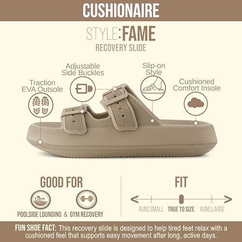 Image of CUSHIONAIRE Fame Pillow Recovery Sandals for Women, Adjustable Double Buckle Waterproof EVA Cloud Slides for Women