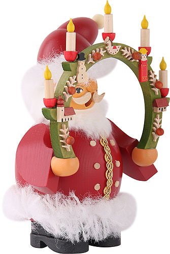 Müller German incense smoker Santa Claus under candlearch, height 16 cm / 6 inch, original Erzgebirge by Mueller Seiffen 