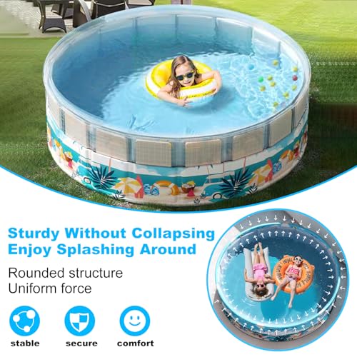 Image of Foldable Swimming Pool for Kids 78.7 inchx17.7 inch Hard Plastic Portable Dog Pool Anti-Slip Collapsible Large Kiddie Pool Indoor Outdoor Backyard (Beach Party 79'')