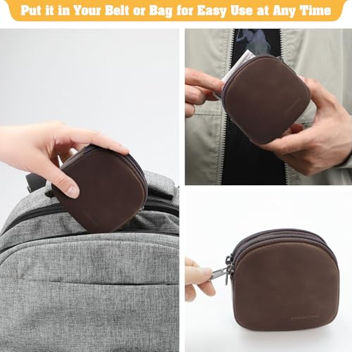 Image of Jack&Chris Coin Purse for Men, Genuine Leather Mini Coin Wallet Zipper Pocket with Back Belt Loop, Coin Bag for Men and Women
