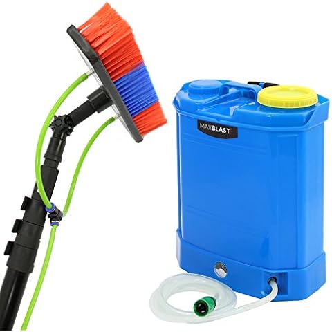 MAXBLAST 24ft Water Fed Pole & Backpack/Window Cleaning Telescopic Brush/Extendable Window Washer Cover