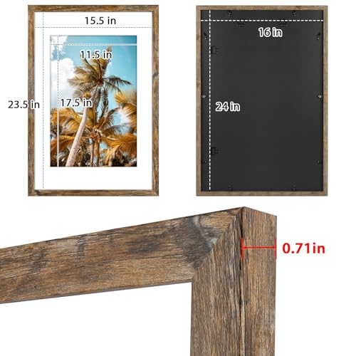 Image of Frametory, 16x24 Picture Frame With Mat for 12x18 Picture - High Definition Glass Wide Molding - Preinstalled Wall Mounting Hardware (Rustic Brown, 6 Pack)