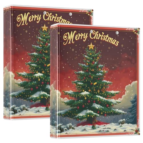 Image of 3 Ring Binder Christmas Tree Christmas 1.5 inch Binders Three Ring Binders with Clipboard Fit 8.5'' x 11'' Paper 3 Interior PVC Clear Pockets for Office Supplies