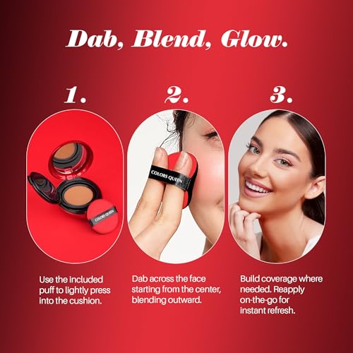 Image of Colors Queen Red Cushion Foundation | Ultra-Light Weight Formula | Satin Glow Finish with Full Coverage | Nourishing & Hydrating | 72 Hours Long Lasting Cushion Foundation for Women | Suitable for All Skin (03 - Almond Glow, 18g)