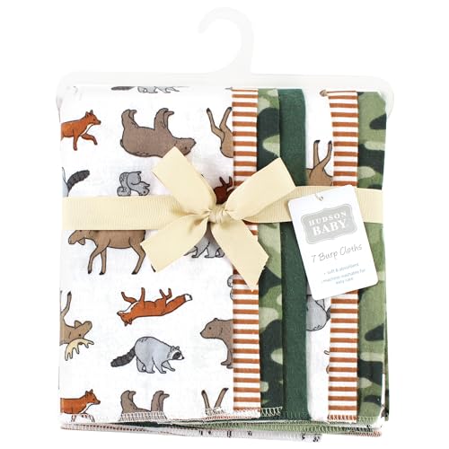 Image of Hudson Baby Unisex Baby Cotton Poly Flannel Burp Cloths, Animal Adventure 7 Pack, One Size