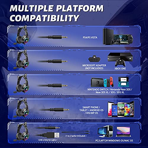 AJIJAR Gaming-Headset mit Mikrofon, Katzenohren Kopfhörer 3,5mm Kompatibel mit PC PS4 PS5 Xbox One (ohne Adapter) Smartphone, mit Surround-Sound, RGB, Geräuschunterdrückung, Schwarz - Image 7