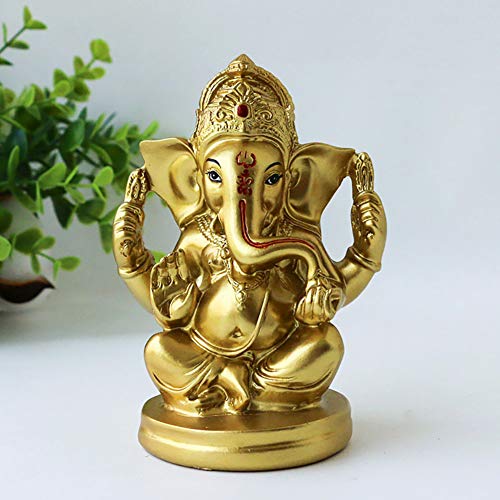 Golden India God Ganesha Statue - Hindu God Lord Ganesh Idol Figurines Ganpati - Indian Home Temple Mandir Pooja Items Wedding Diwali Gifts Meditation Yoga Room Altar Decoration