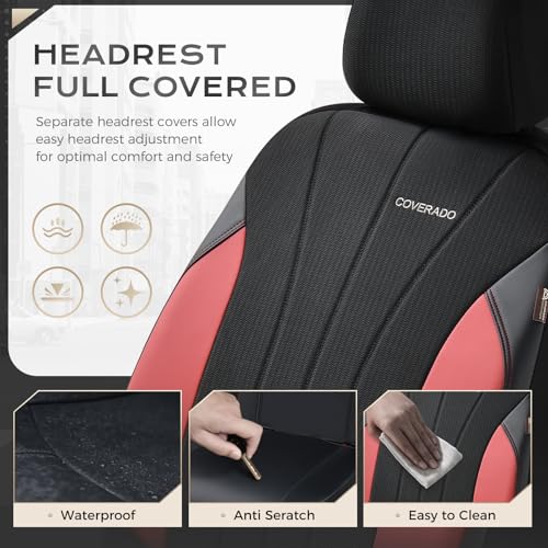 Image of Coverado Seat Covers for Car 2 Seats, PU Leather & Breathable Mesh Seat Protectors, Universal Fit for SUVs, Trucks, Sedans