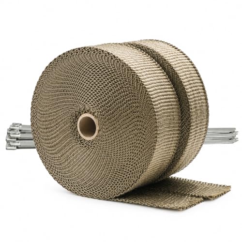 ARTR 2 x 50 Titanium Exhaust Header Heat Wrap 2 Rolls with 20PCS 11.8 Inch Stainless Steel Locking Ties
