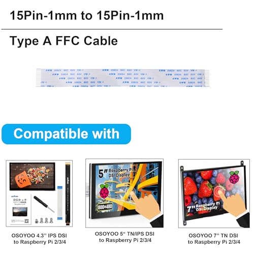 Image of OSOYOO 3PCS Flexible Flat Ribbon Cable 15Pin 1mm Type A FFC for DSI Screen