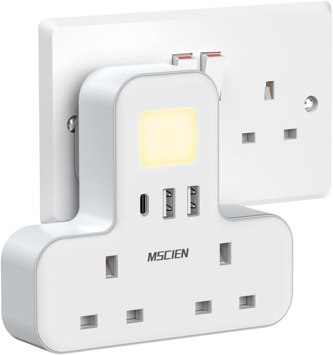 Sponsored Ad – MSCIEN Double Plug Adaptor with USB (1USB-C, 2 USB-A), Plug Extender with Night Light Multi Plug Adaptor, White Plug Extension, Plug Adapter UK for Home, Office, Dorm