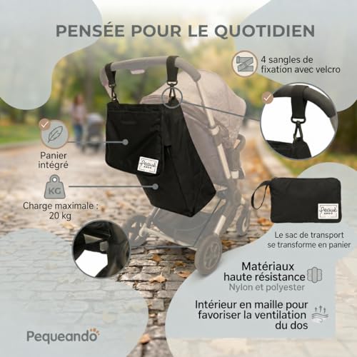 PEQUEANDO Hamac Siège Poussette – Siège Supplémentaire Deuxième Enfant 2-5 Ans Grand Frère et Sœur Compatible Toutes Poussettes Alternative Buggy Board Marchepied Poussette (Noir) – vue 3