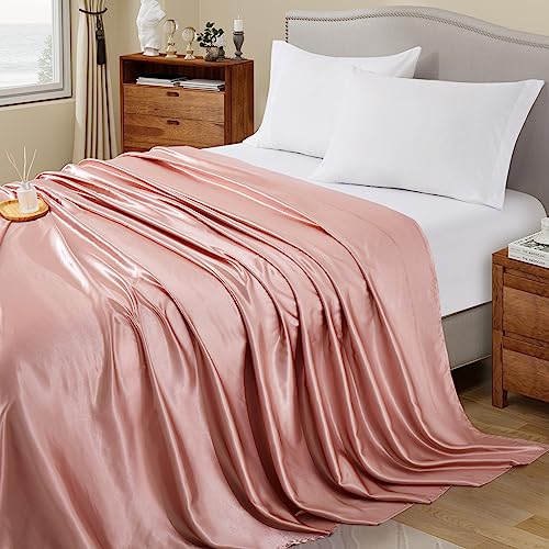Image of Ersmak Satin Flat Sheet Only, Single Flat Sheet Twin, Luxury & Ultra Soft Silky Bedding Top Sheet for Twin Mattress - Champagne