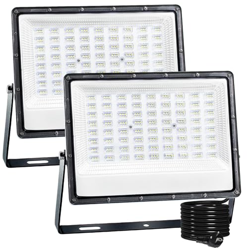 CREATESTAR Faretto Led da Esterno 150W 2 Pezzi, 15000LM Faretti Led Esterni 6500K luce bianca fredda, IP66 Impermeabile Faro Led Esterno per magazzino, garage, giardino, parcheggio, campo sportivo