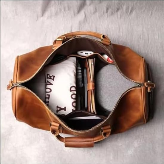 Full Grain Leather Weekender Bag | Classic Men's Overnight Duffel with YKK Zipper, 20-inch Vintage Leather Duffle | Brown4